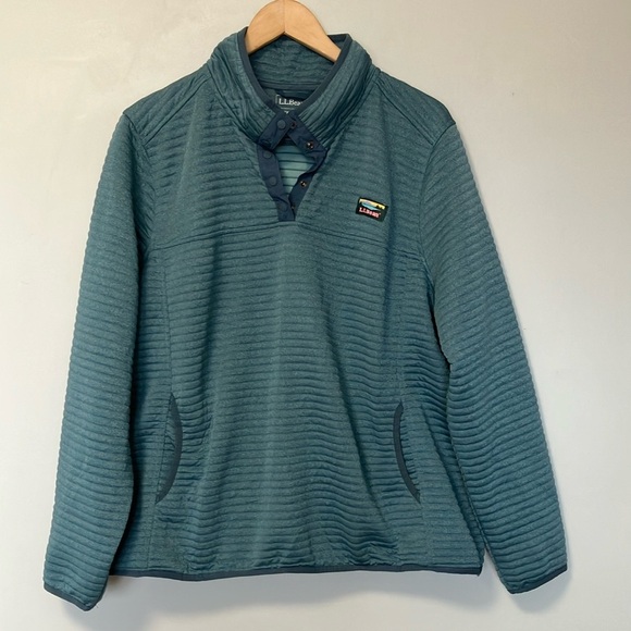 L.L.Bean Teal Pullover Snap Buttons Ribbed Pull-over Sweater - Picture 1 of 4